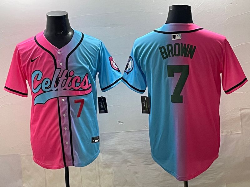 Men 2025 Boston Celtics 7 Brown Blue pink Nike NBA Jersey style 05